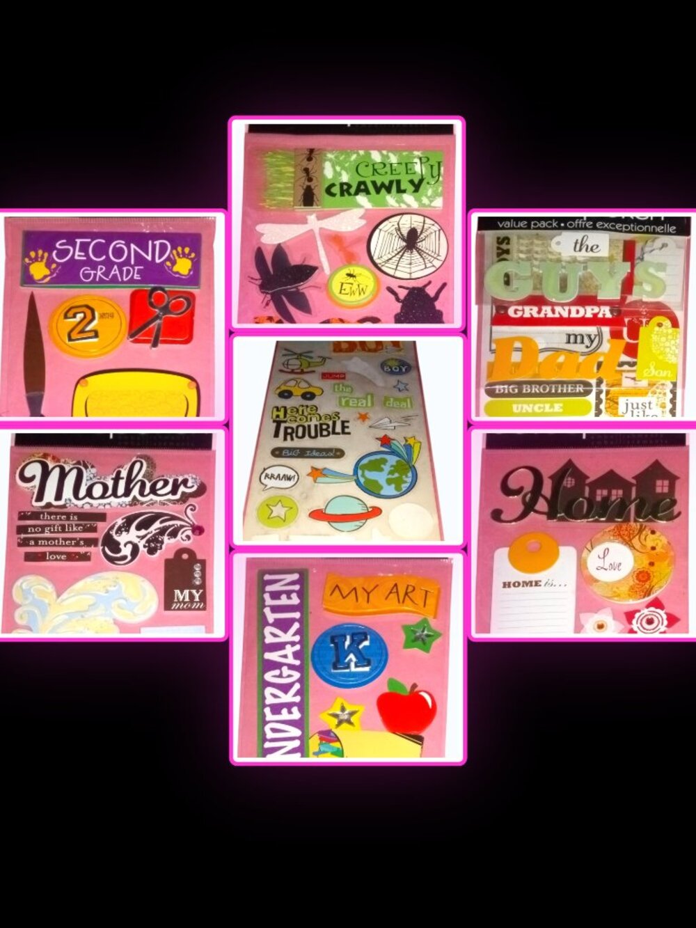 Lot of 7 MAMBI Soft Spoken Stickers Le Petites Scrapbook School Family Bug Boy